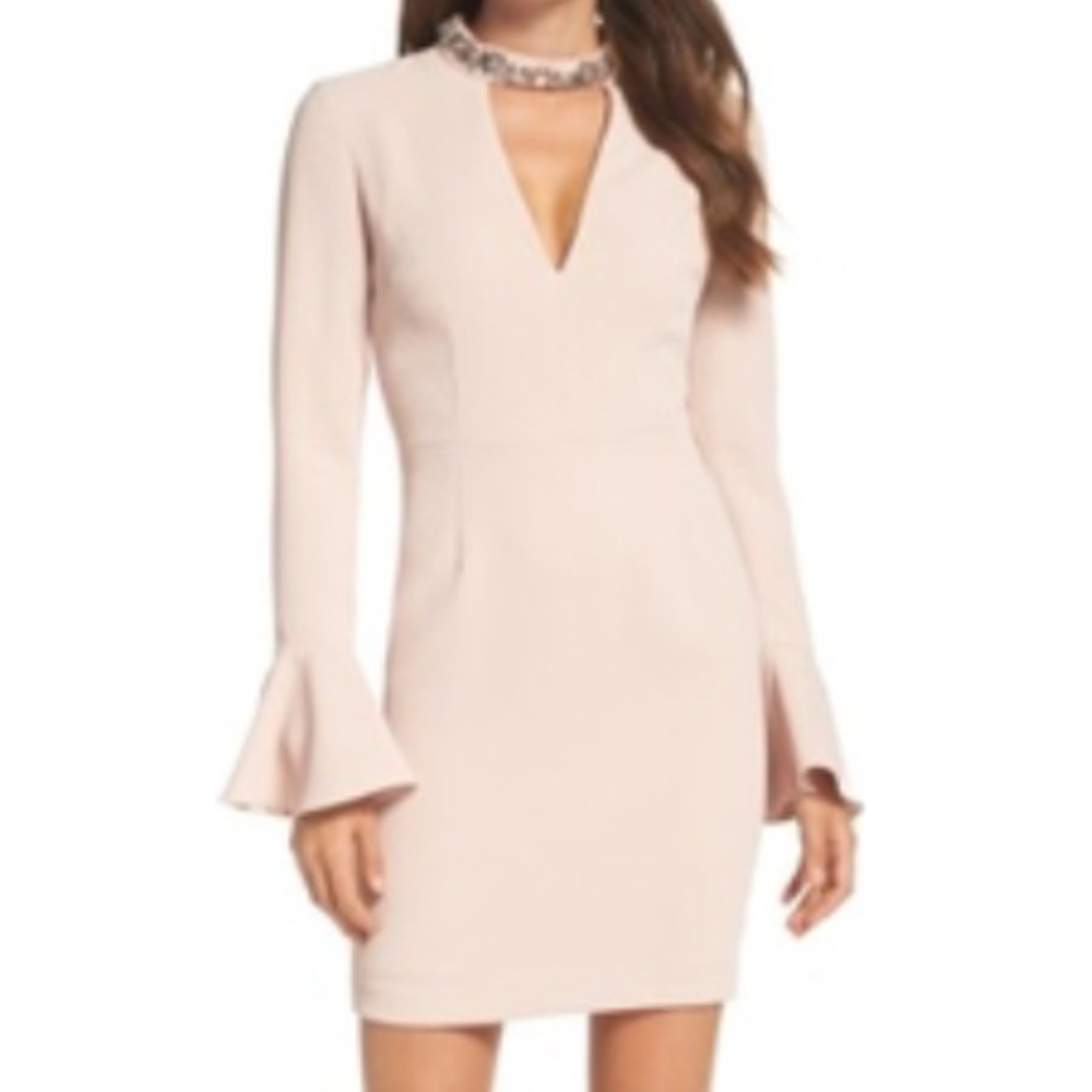 Vince Camuto Embellished Choker Bell-Sleeve Dress.